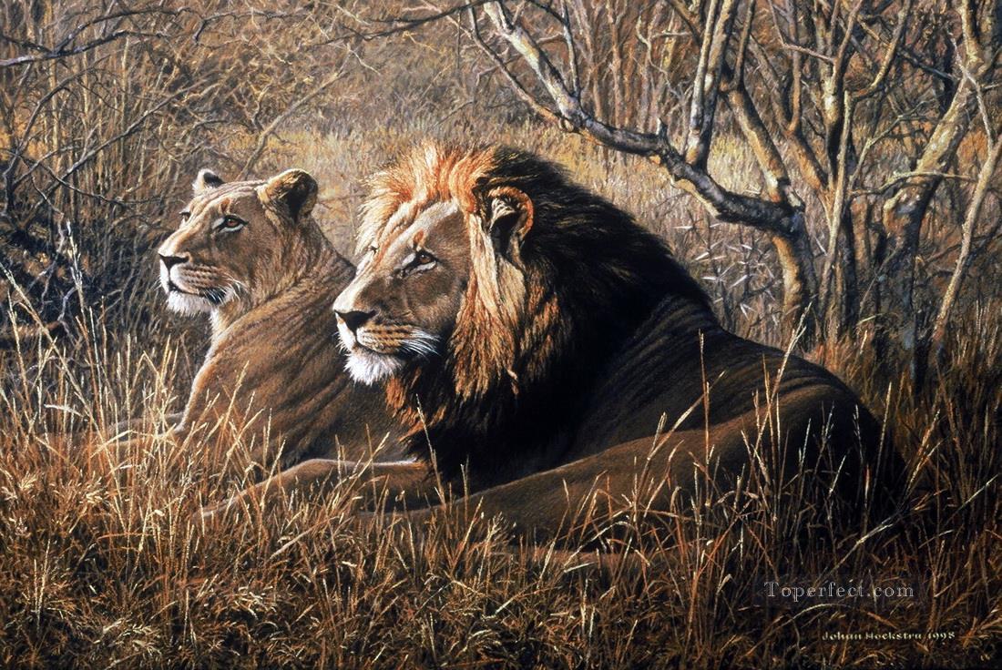 Fotomural gato grande pareja de leones Pintura al óleo